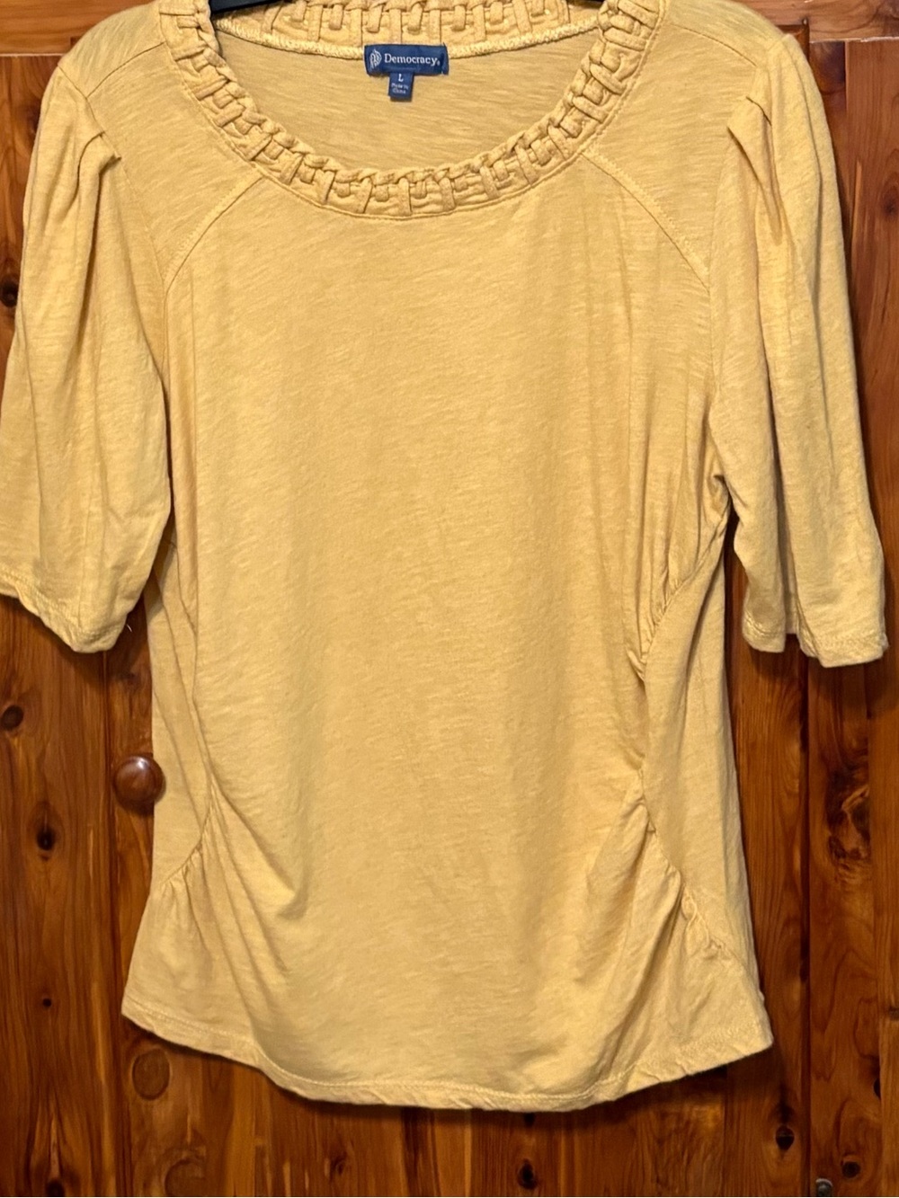 Democracy Gold Tee with Braided Neckline